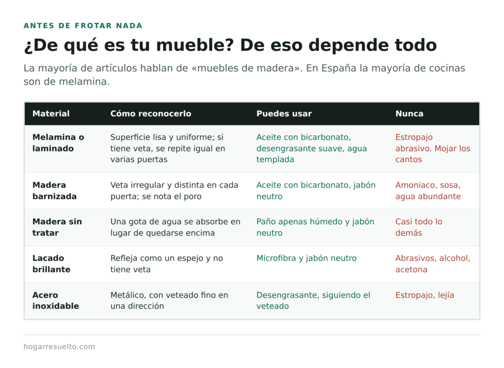 Qué productos de limpieza puedes usar según el material del mueble de cocina