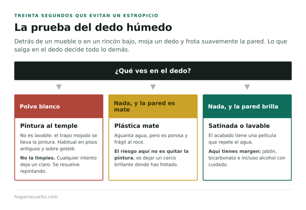 La prueba del dedo húmedo para saber si la pared es de temple, plástica mate o satinada